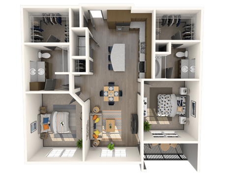 Floor plan for 2 beds, 2 baths, 1182 sqft